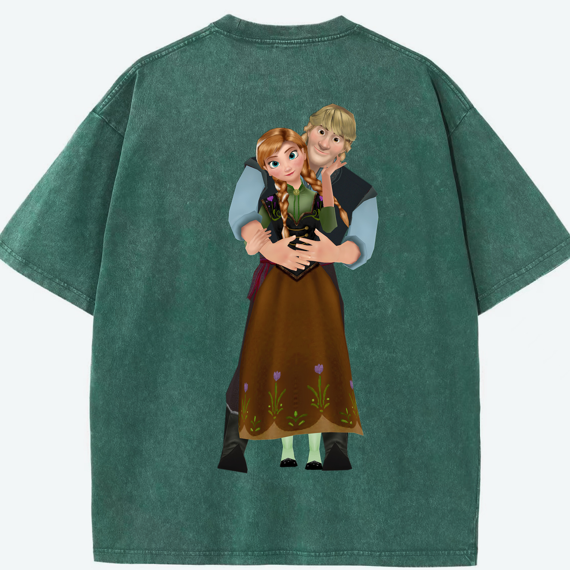 （画像用） アナと雪の女王 アンナ エルサ Frozen Anna Elsa 綿100% ヴィンテージ風 半袖Tシャツ（背面プリント）